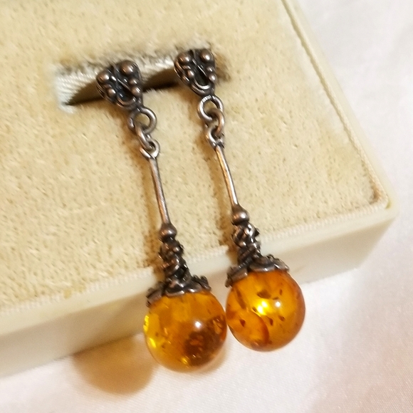 Sterling Amber Earrings Circa 1910-Etruscan - Picture 6 of 6